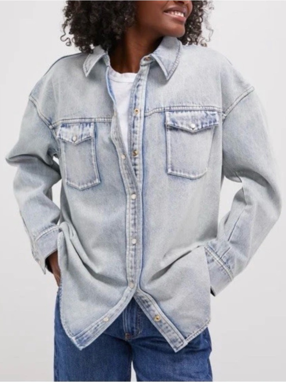 Tuckernuck The‎ Great Denim Shacket Light Wash Button Front NWOT Size:Small